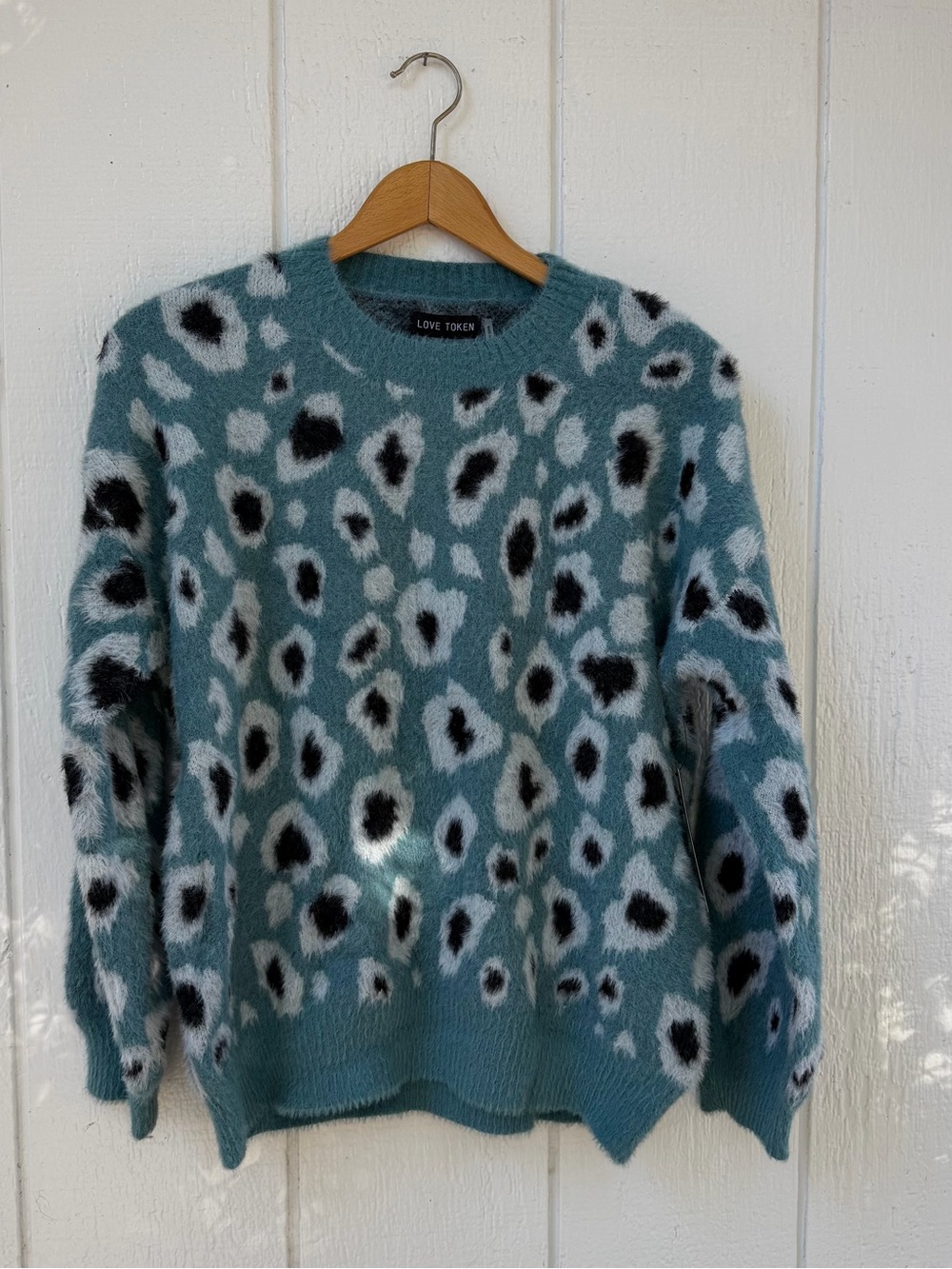 Love Token Teal Leopard-Print Crewneck Sweater